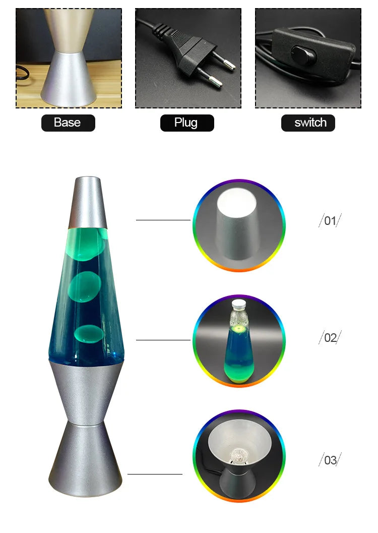 Modern Rainbow Glass Rocket Lava Lamp – LED Mini Night Light